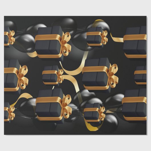 Zwarte doos met cadeaus en goudpit papier met pit (Vlak)