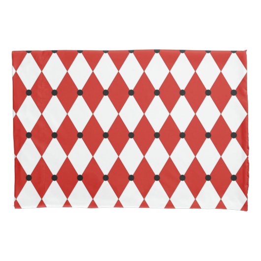 Zwarte Dot Red en witte Harlequin Kussensloop (Voorkant-Links)