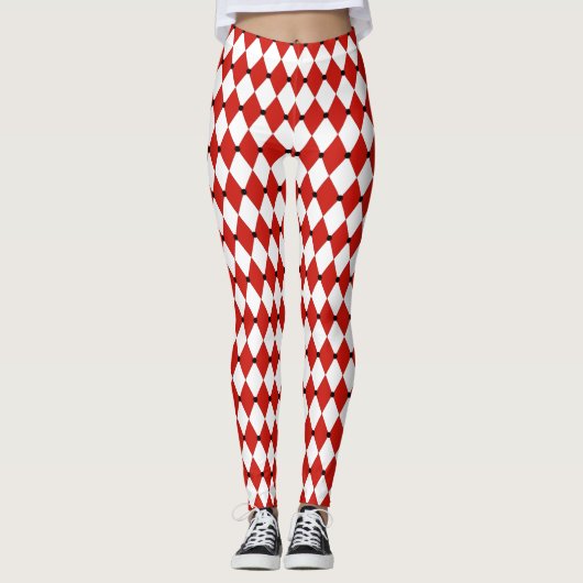 Zwarte Dot Red en witte Harlequin Leggings (Voorkant)