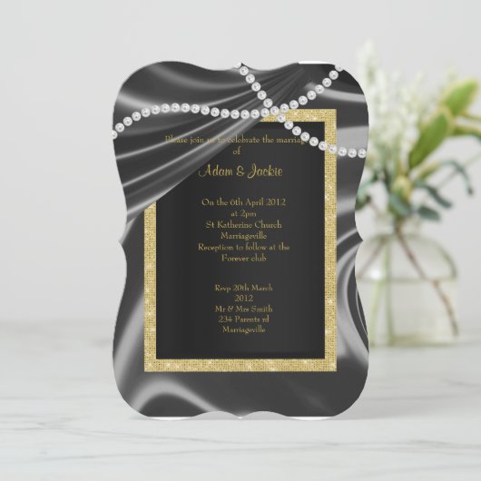 ZWARTE DOUANESTEUN, DIAMOND ELEGANT KLASSE WEDING KAART (Staand voorkant)
