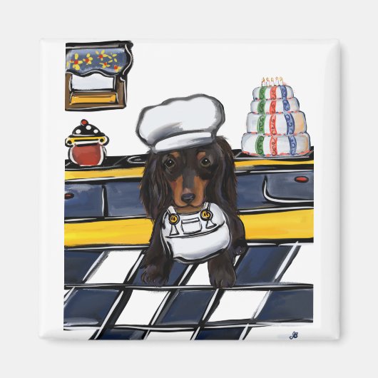 Zwarte Doxie Chef Magneet (Voorkant)