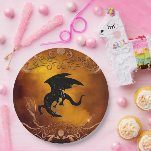 Zwarte draak aan de hemel papieren bordje (Feest)