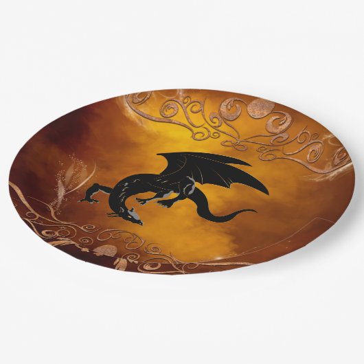 Zwarte draak aan de hemel papieren bordje (Gekanteld)