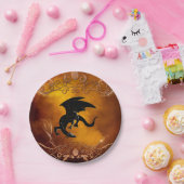 Zwarte draak aan de hemel papieren bordje (Feest)