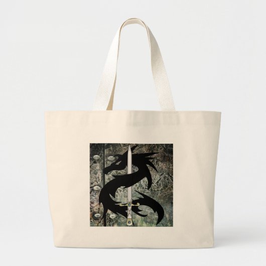 Zwarte draak en zwaard grote tote bag (Voorkant)
