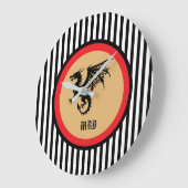Zwarte Draak met Monogram in Zwarte Witte Strepen Grote Klok (Hoek)