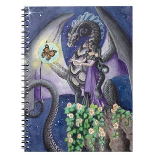 Zwarte draak met vlinderdrakenkunst notitieboek