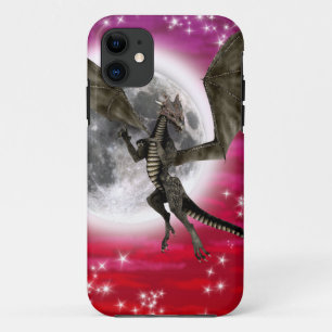 Zwarte Draak - Mythisch Fantasie Wezen Rode Lucht iPhone 11 Hoesje