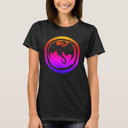 Zwarte Draak neon vrouwen zwart T-shirt (Voorkant)