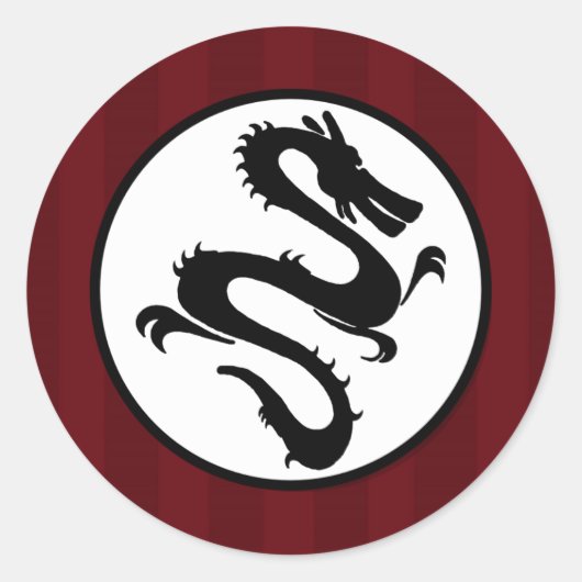 Zwarte draak Silhouette op rode strepen Ronde Sticker (Voorkant)