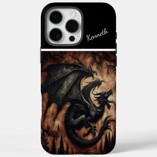 Zwarte draak stijgt boven bos Case-Mate iPhone case (Achterkant)
