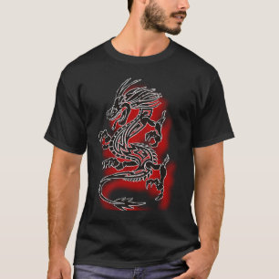 Zwarte draak tattoo met rode schaduw t-shirt