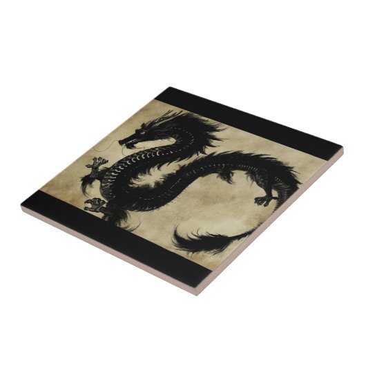 Zwarte draak tegeltje (Zijkant)