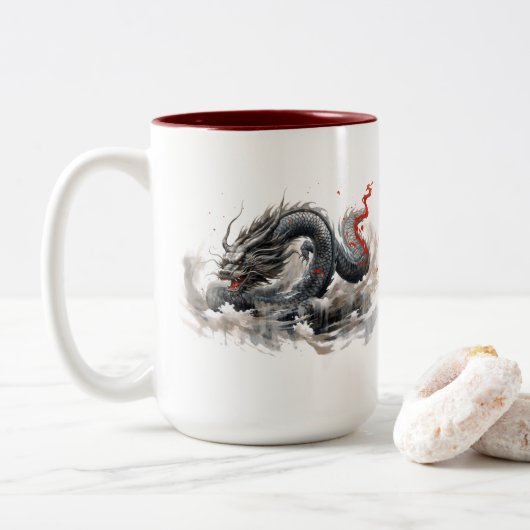Zwarte draak tweekleurige koffiemok (Met donut)