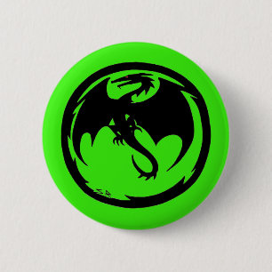 Zwarte Dragon groene knop Ronde Button 5,7 Cm