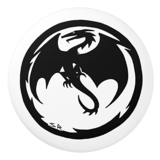 Zwarte Dragon keramische knop (Voorkant)