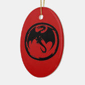 Zwarte dragon Rode keramische sierbloem Keramisch Ornament (Links)