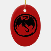 Zwarte dragon Rode keramische sierbloem Keramisch Ornament (Voorkant)