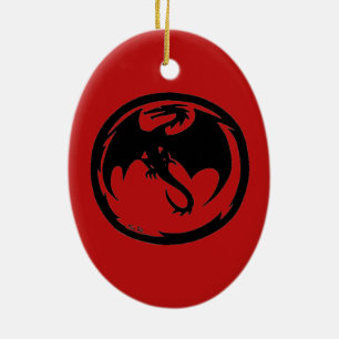Zwarte dragon Rode keramische sierbloem Keramisch Ornament