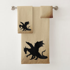 Zwarte Dragon Rustic Achtergrond Bad Handdoek