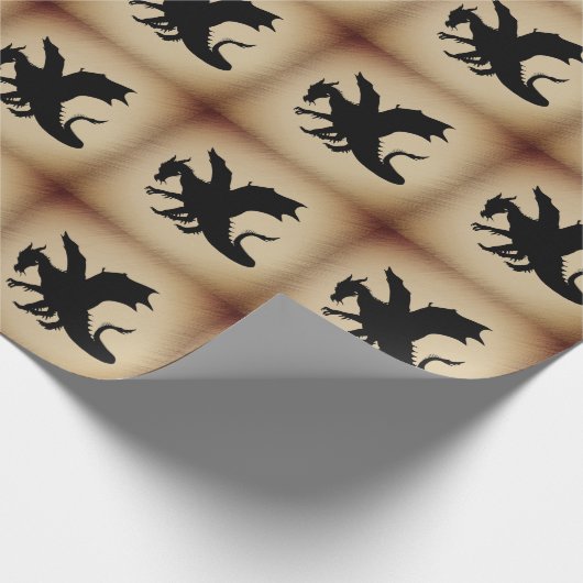 Zwarte Dragon Rustic Achtergrond Cadeaupapier (Hoek)