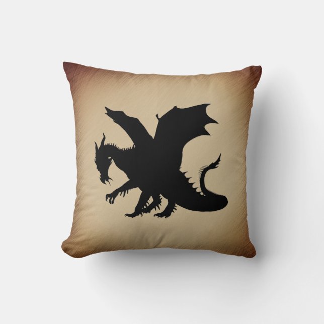 Zwarte Dragon Rustic Achtergrond Kussen (Voorkant)