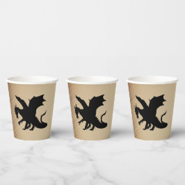 Zwarte Dragon Rustic Achtergrond Papieren Bekers