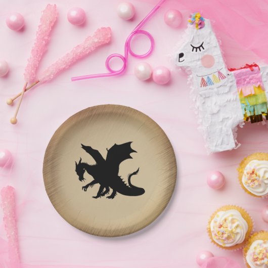Zwarte Dragon Rustic Achtergrond Papieren Bordje (Feest)