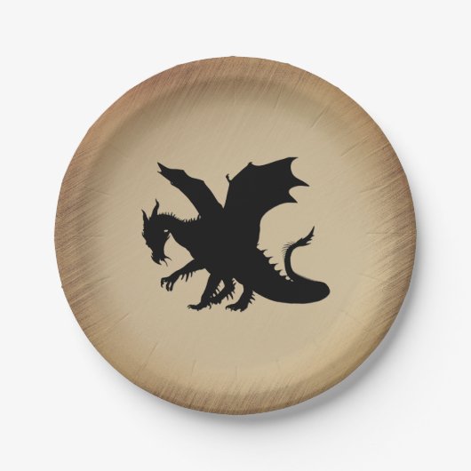 Zwarte Dragon Rustic Achtergrond Papieren Bordje (Voorkant)