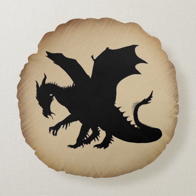 Zwarte Dragon Rustic Achtergrond Rond Kussen (Voorkant)