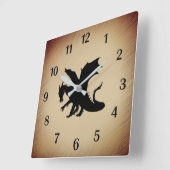 Zwarte Dragon Rustic Achtergrond Vierkante Klok (Hoek)