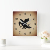 Zwarte Dragon Rustic Achtergrond Vierkante Klok (Huis)