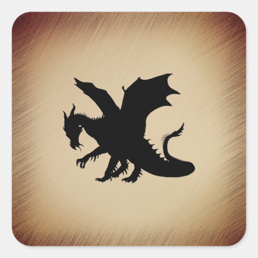 Zwarte Dragon Rustic Achtergrond Vierkante Sticker (Voorkant)