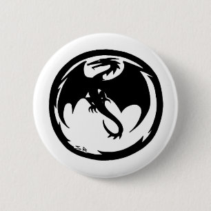 Zwarte Dragon witte knop Ronde Button 5,7 Cm