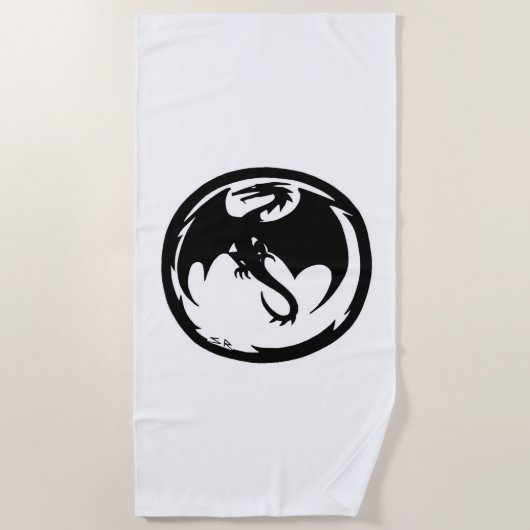 Zwarte Dragon witte strandlaken (Voorkant)