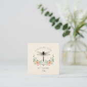 Zwarte dragonfly Floral Square Visitekaartje (Staand voorkant)