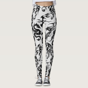 Zwarte draken patroon omlijning.b L grijze achterg Leggings