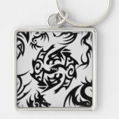 Zwarte draken patroon outline.b Gebroken wit BG Sleutelhanger (Voorkant)