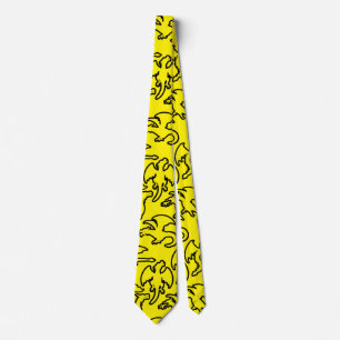 Zwarte draken patroon outline.b Geel BG Stropdas