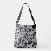 Zwarte draken patroon outline.b Grijs BG Crossbody Tas (Voorkant)