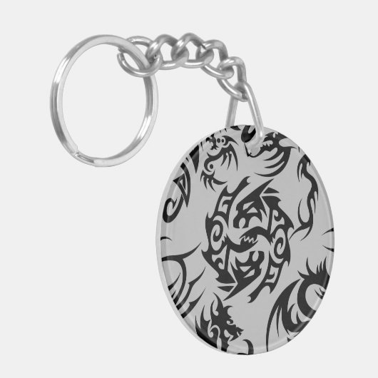 Zwarte draken patroon outline.b Grijs BG Sleutelhanger (Voorkant Links)