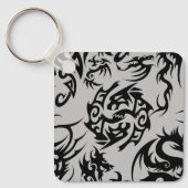 Zwarte draken patroon outline.b Grijs BG Sleutelhanger (Voorkant)