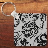 Zwarte draken patroon outline.b Grijs BG Sleutelhanger (Voorkant)