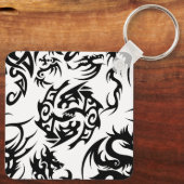 Zwarte draken patroon outline.b Grijs BG Sleutelhanger (Achterkant)