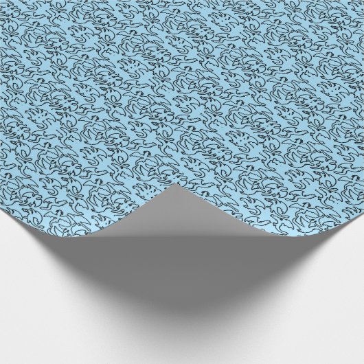 Zwarte draken patroon outline.b L Blauw BG Cadeaupapier (Hoek)