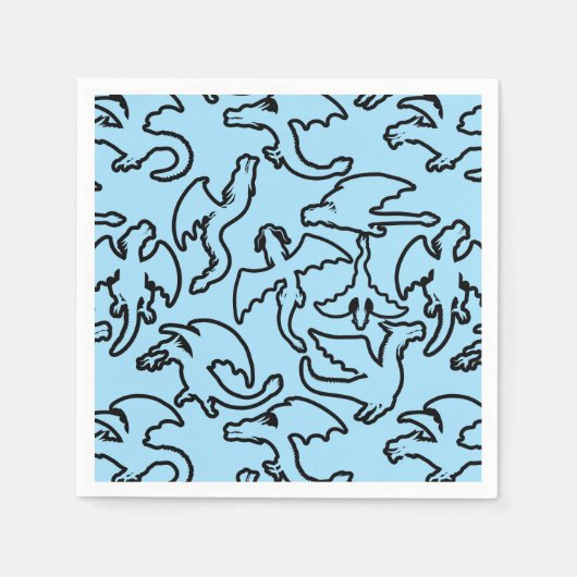 Zwarte draken patroon outline.b L Blauw BG Servet (Voorkant)