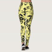 Zwarte draken patroon outline.b L Geel BG Leggings (Achterkant)
