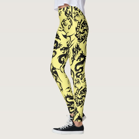 Zwarte draken patroon outline.b L Geel BG Leggings (Links)