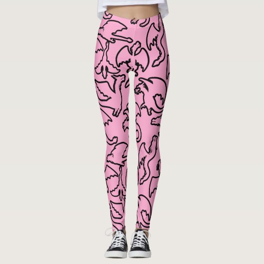 Zwarte draken patroon outline.b L roze BG Leggings (Voorkant)