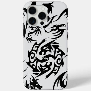 Zwarte draken patroon outline.b Off white BG 1A iPhone 15 Pro Max Hoesje